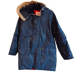 Vintage Woolrich Women's/Men's Small KODIAK Parka Navy Blue Red Fur M-4040-4041